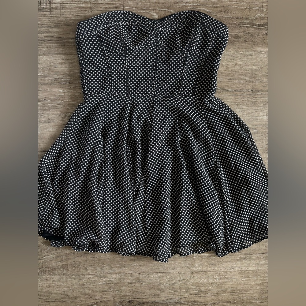 Zara Black and White Polka Dot Strapless corset Bustier mini dress Medium